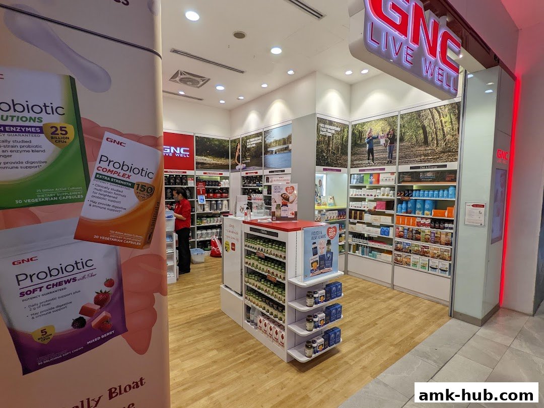 Interior view of a GNC store showcasing various health and wellness products.