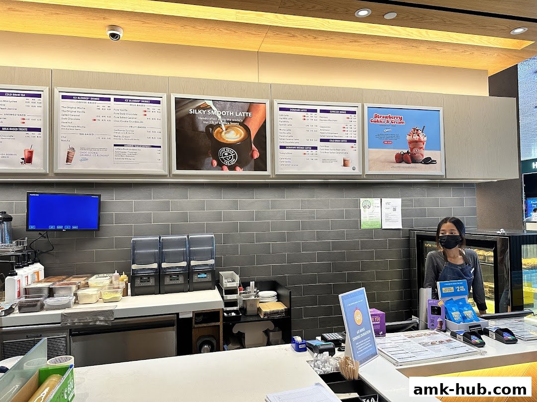 A view of the counter and menu boards at The Coffee Bean and Tea Leaf.