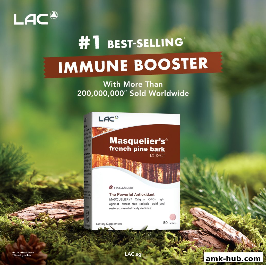 A box of LAC Masquelier's French Pine Bark Extract supplement is displayed with promotional text.