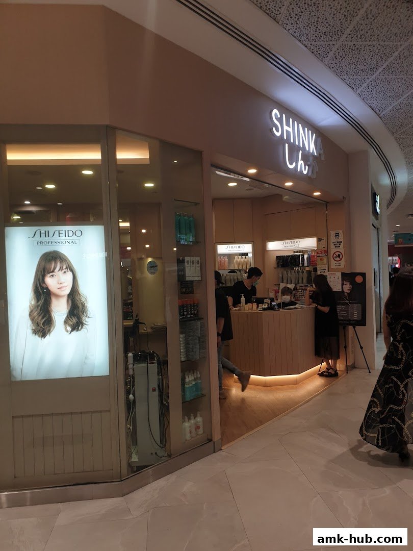 The Shinka salon features a modern interior with a prominent Shiseido Professional advertisement.