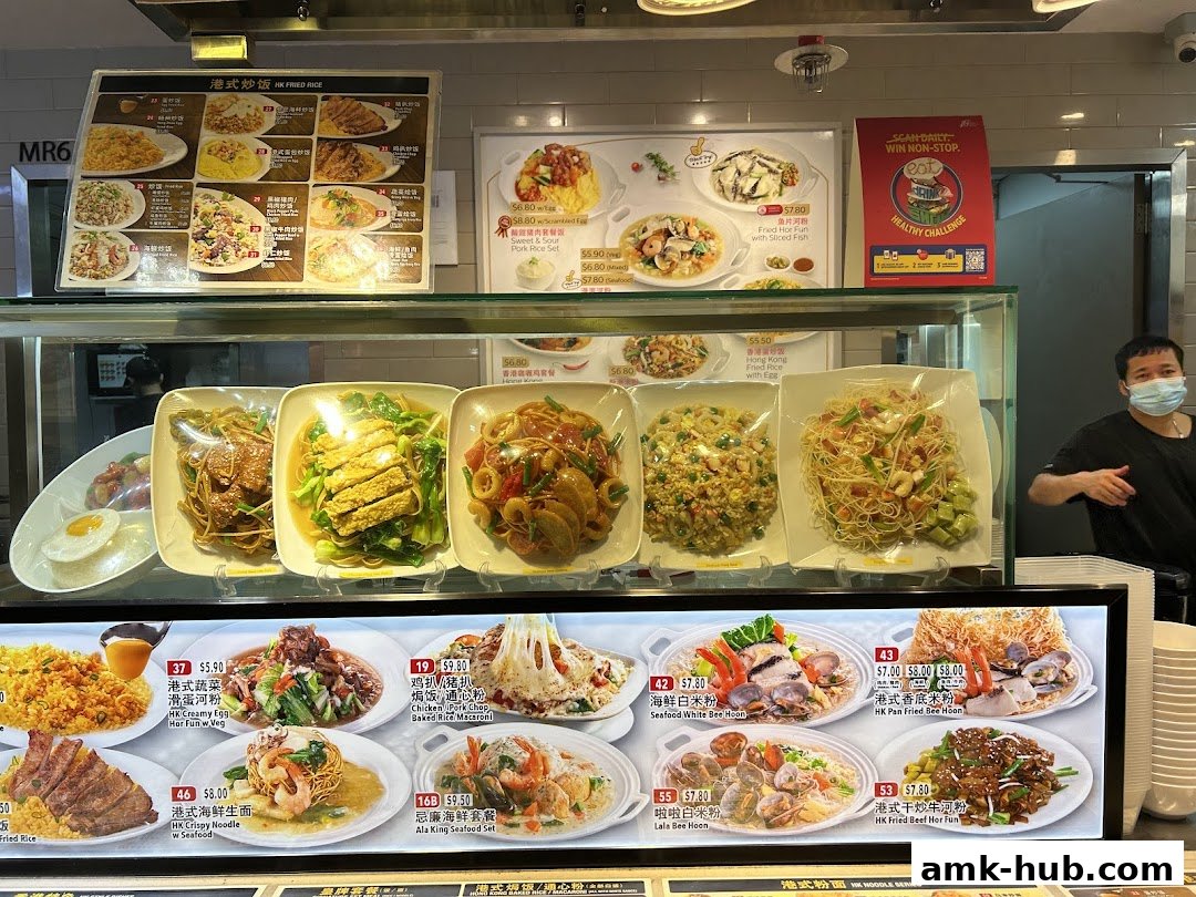 A display of various Hong Kong-style dishes with prices and images.