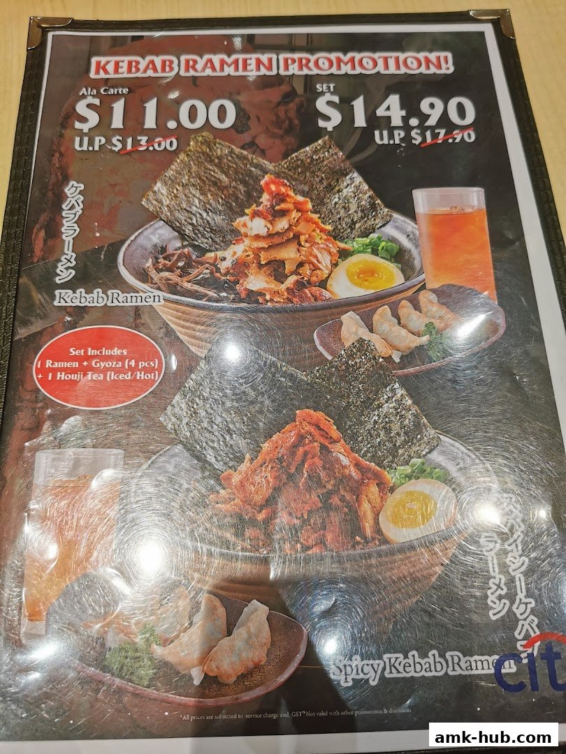 A menu featuring Kebab Ramen promotions with prices and set inclusions.