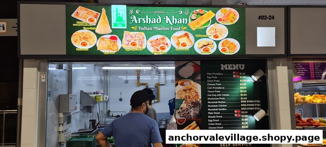 A vibrant menu board showcasing Indian Muslim food items and prices at Arshad Khan.