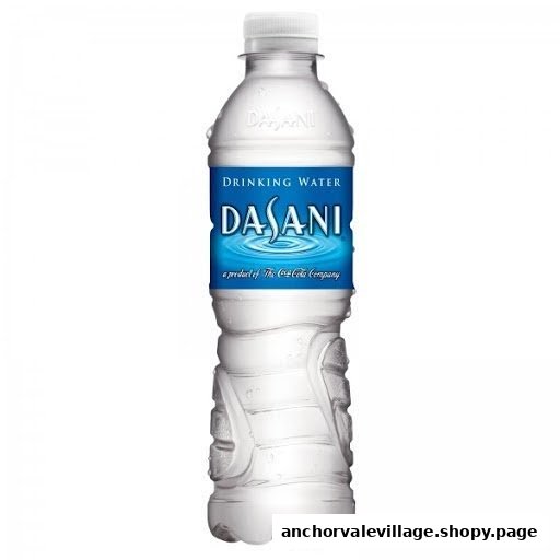 A clear plastic bottle of Dasani drinking water with a blue label.