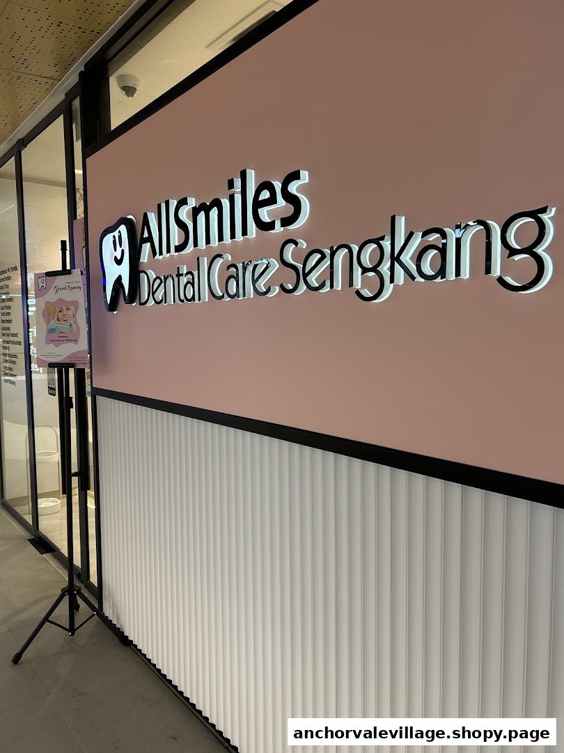 The exterior of AllSmiles Dental Care Sengkang, featuring its prominent pink and white signage.