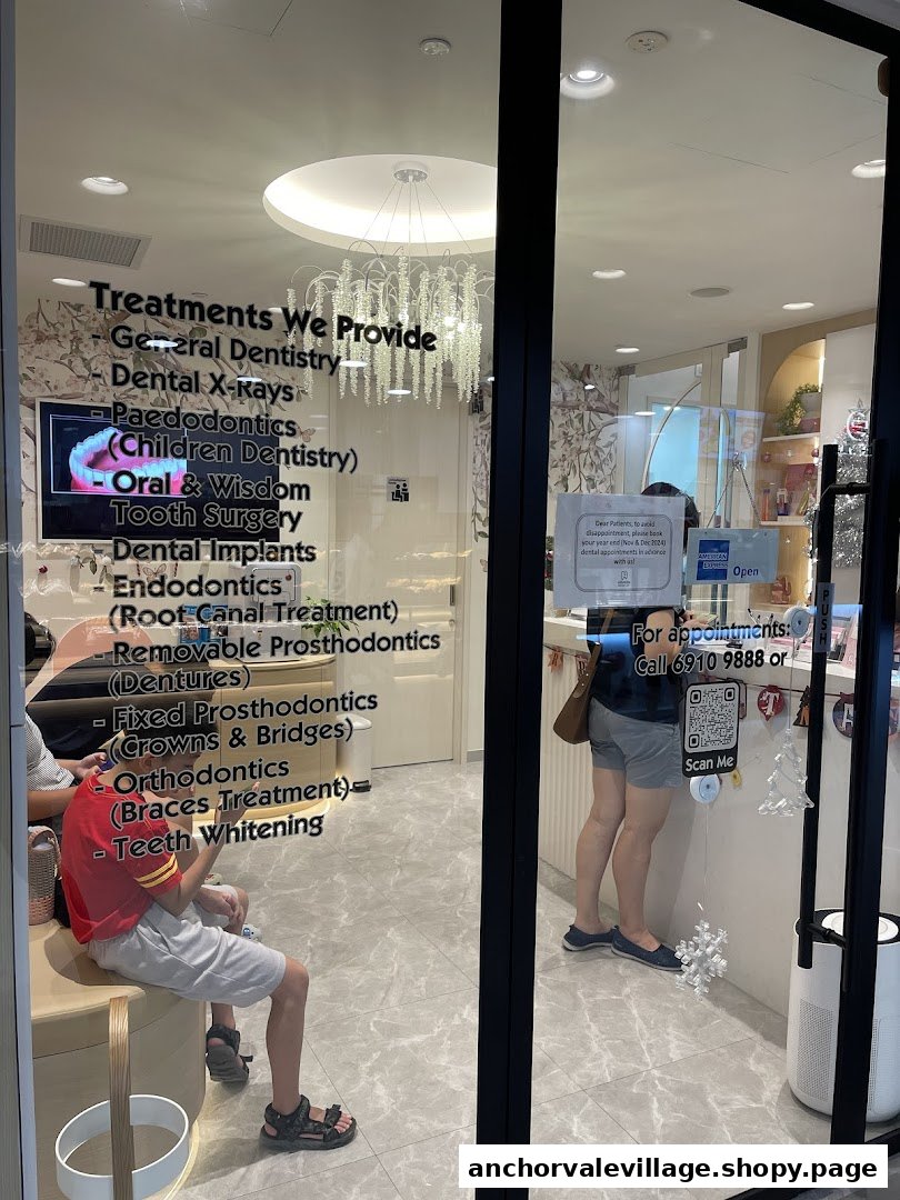 The glass entrance of AllSmiles Dental Care Sengkang, showcasing dental services and welcoming patients.