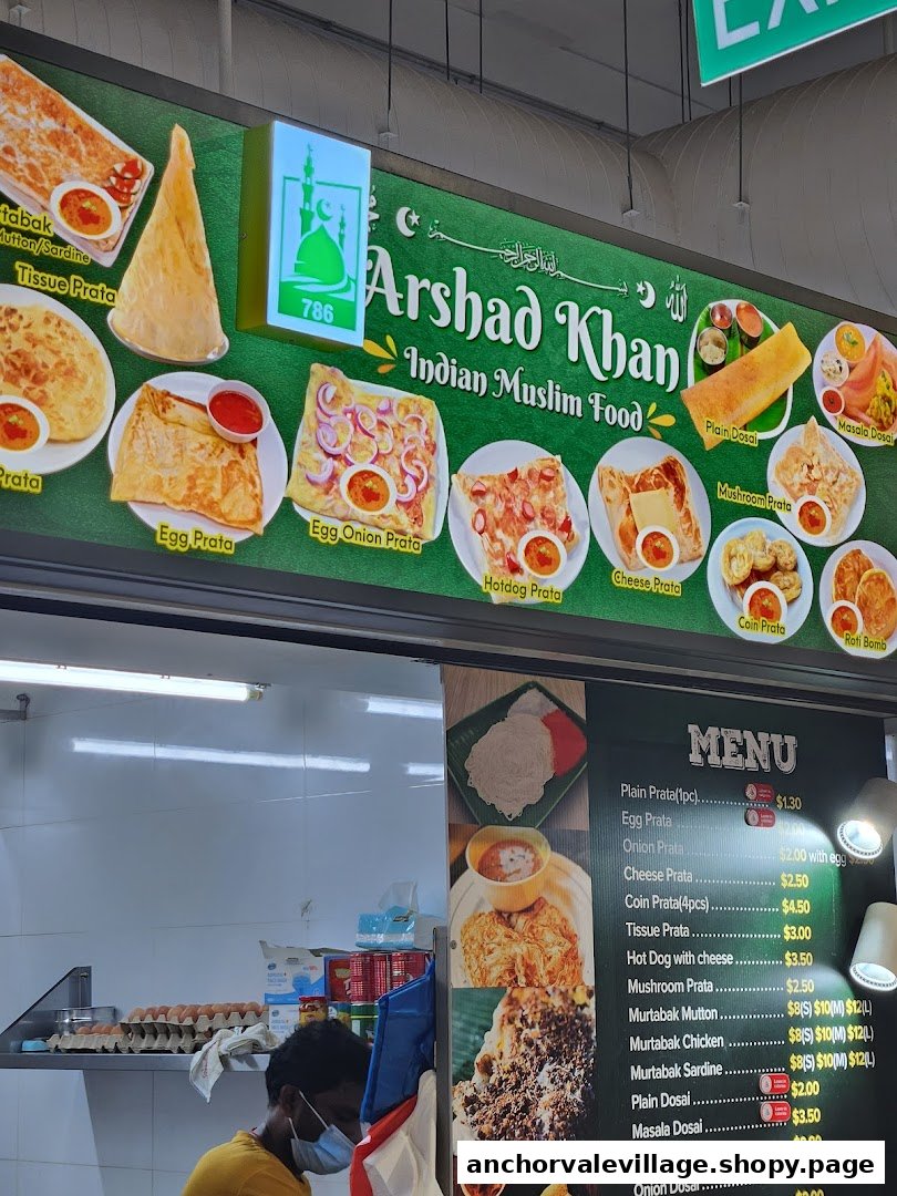 A vibrant menu board showcasing various Indian Muslim prata and dosai dishes with prices at Arshad Khan.