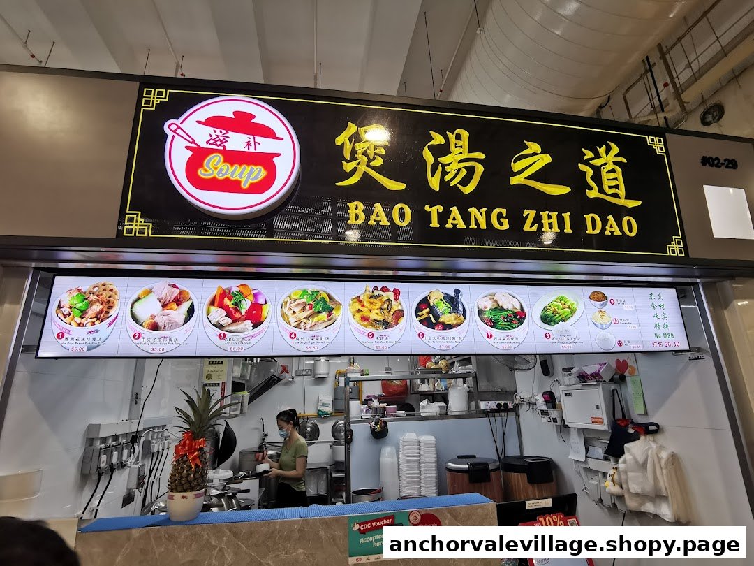 A vibrant display of traditional Chinese soups and dishes with prices at Bao Tang Zhi Dao.