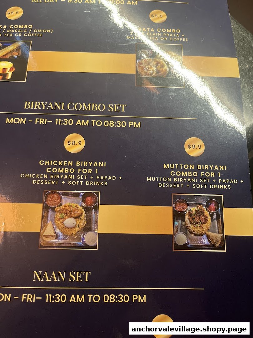 A close-up view of Biryani Brews' menu, showcasing various combo sets with prices and descriptions.