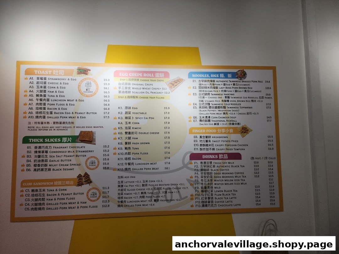 A comprehensive menu board displaying a wide variety of breakfast and all-day dining options.
