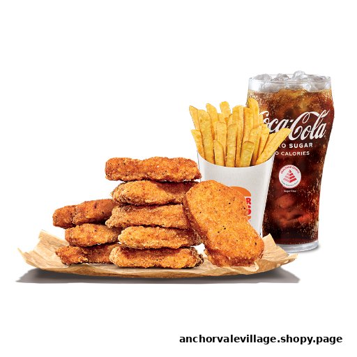 A meal featuring Burger King chicken nuggets, golden fries, and a Coca-Cola drink.