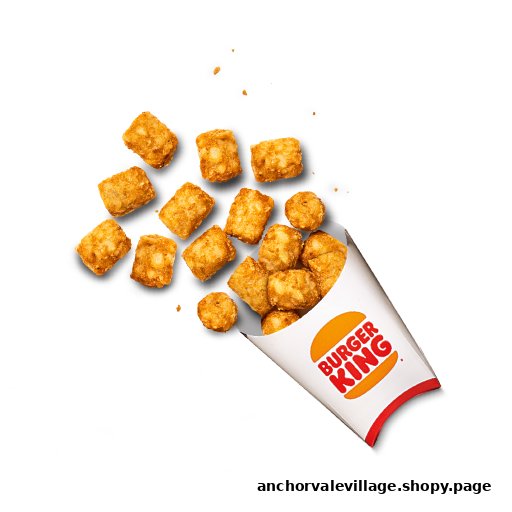 Golden brown tater tots spilling from a Burger King branded cup against a black background.