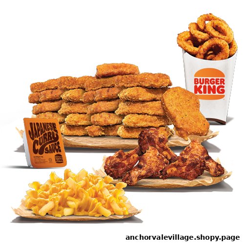 A delicious spread of Burger King fried items including nuggets, onion rings, fries, and chicken wings.
