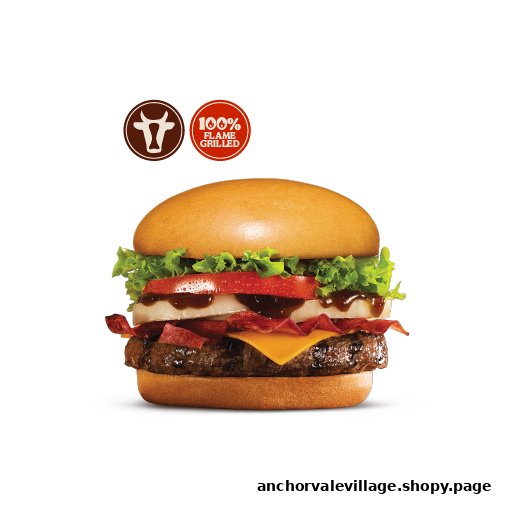 A delicious flame-grilled burger with cheese, bacon, lettuce, tomato, and onion.