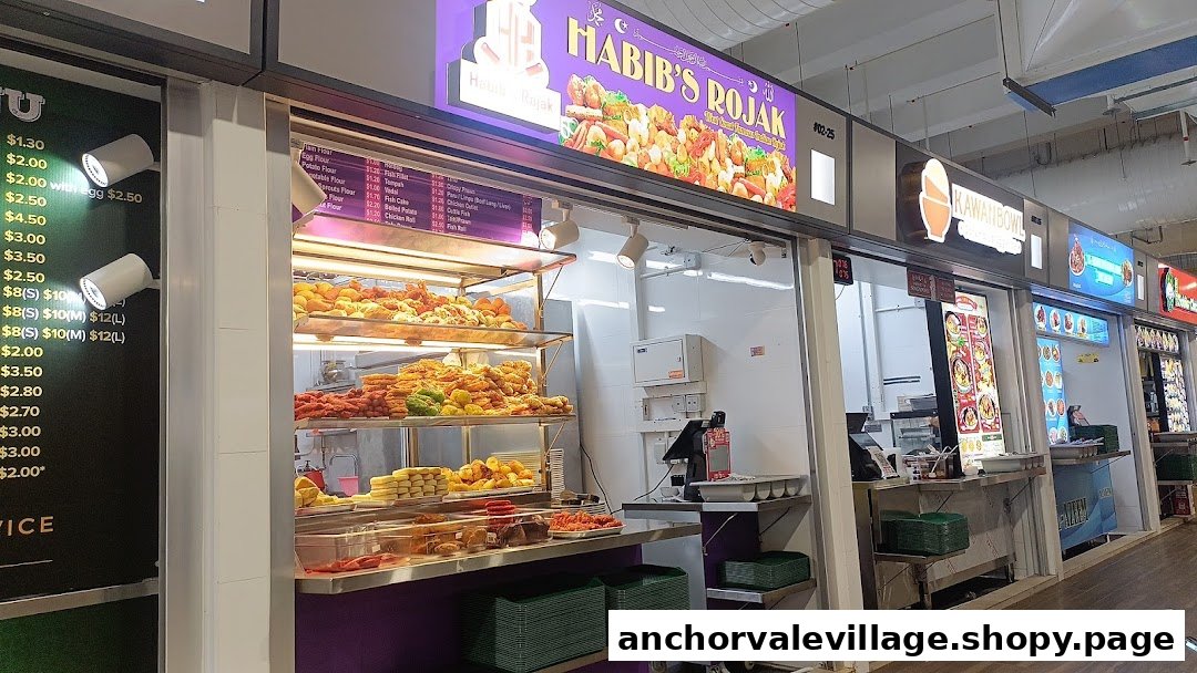 The vibrant front of Habibs Rojak, showcasing a wide array of freshly prepared fried snacks and ingredients.