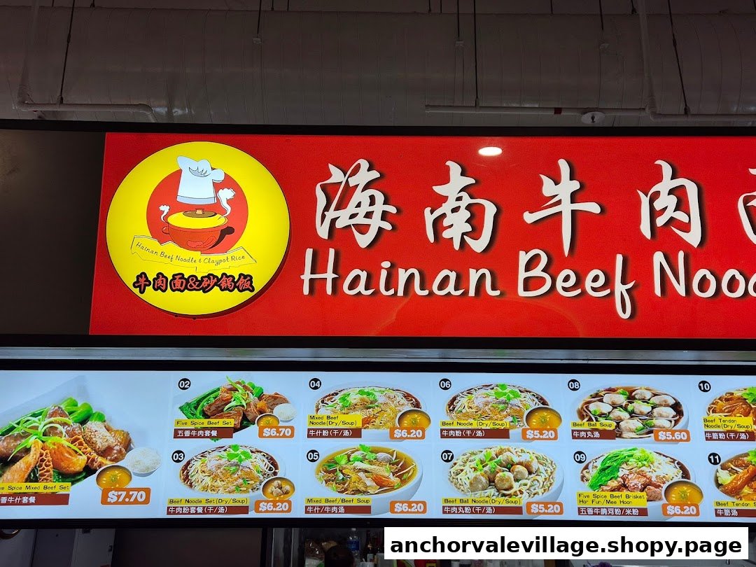 A vibrant menu board showcasing various beef noodle and claypot rice dishes with prices.