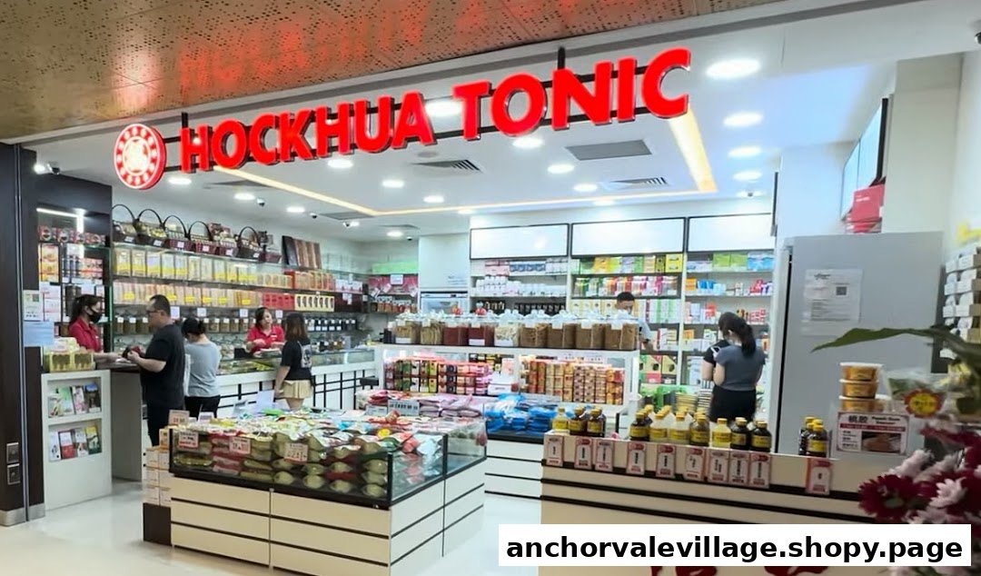 Interior view of Hockhua Tonic, showcasing a wide array of traditional health products and tonics.
