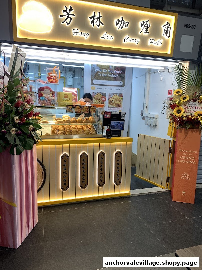 The shop front of Hong Lim Curry Puff, showcasing a display of freshly baked curry puffs.