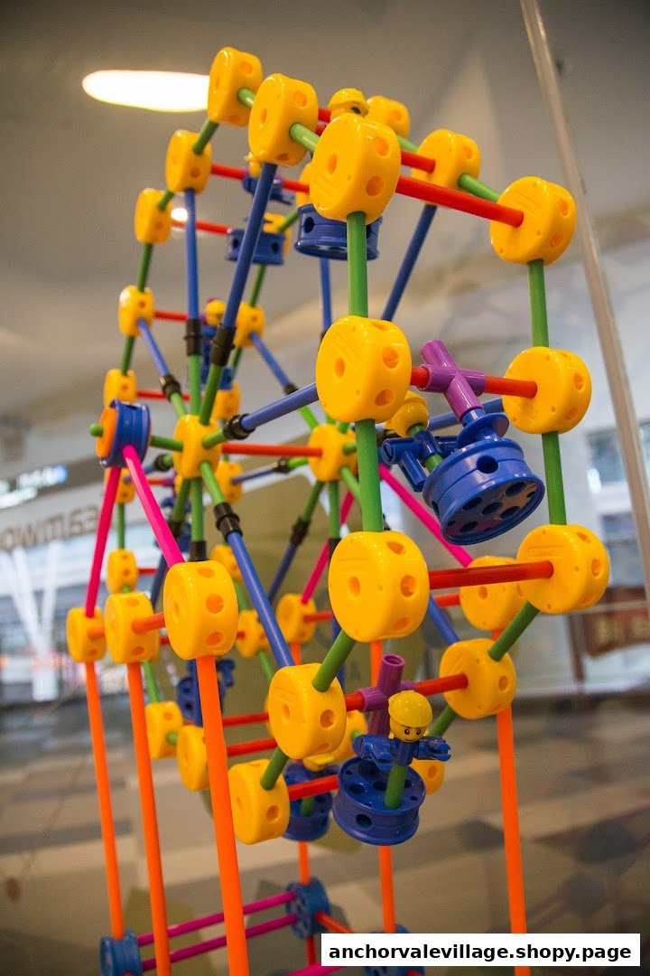A colorful, large-scale construction toy model, resembling a Ferris wheel, showcasing creative building possibilities.