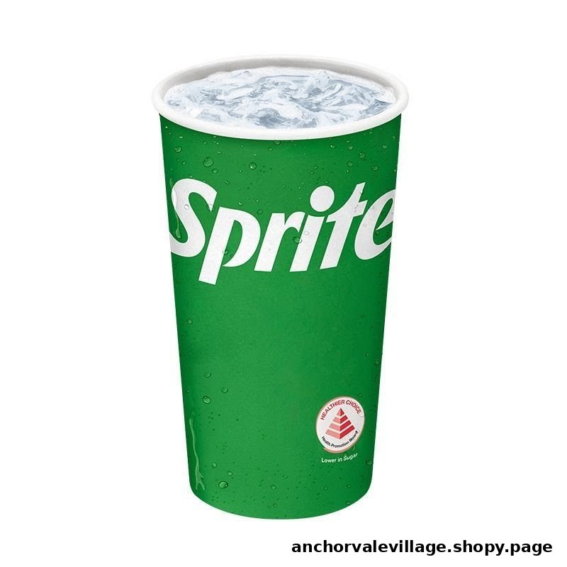 A refreshing cup of Sprite with ice, featuring a 'Healthier Choice' label.