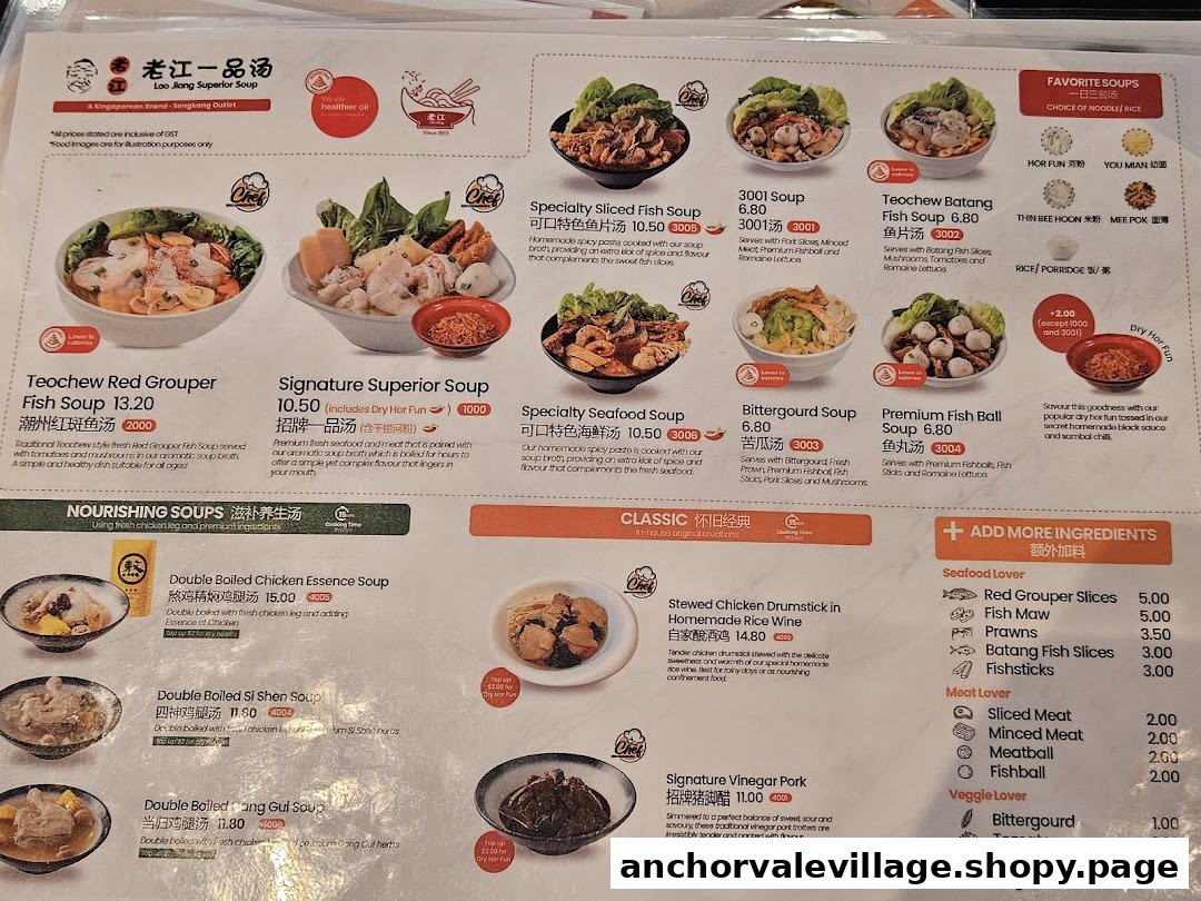 A detailed menu from Lao Jiang Superior Soup, showcasing various traditional and specialty soups.