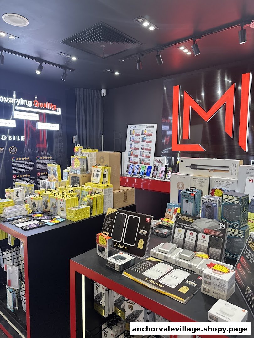 Interior view of Lite Mobile, showcasing a wide range of mobile accessories and tech gadgets on display.