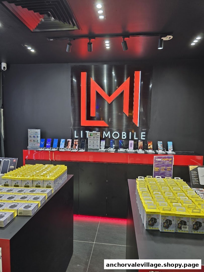 Interior view of Lite Mobile shop displaying smartphones, accessories, and the brand logo.