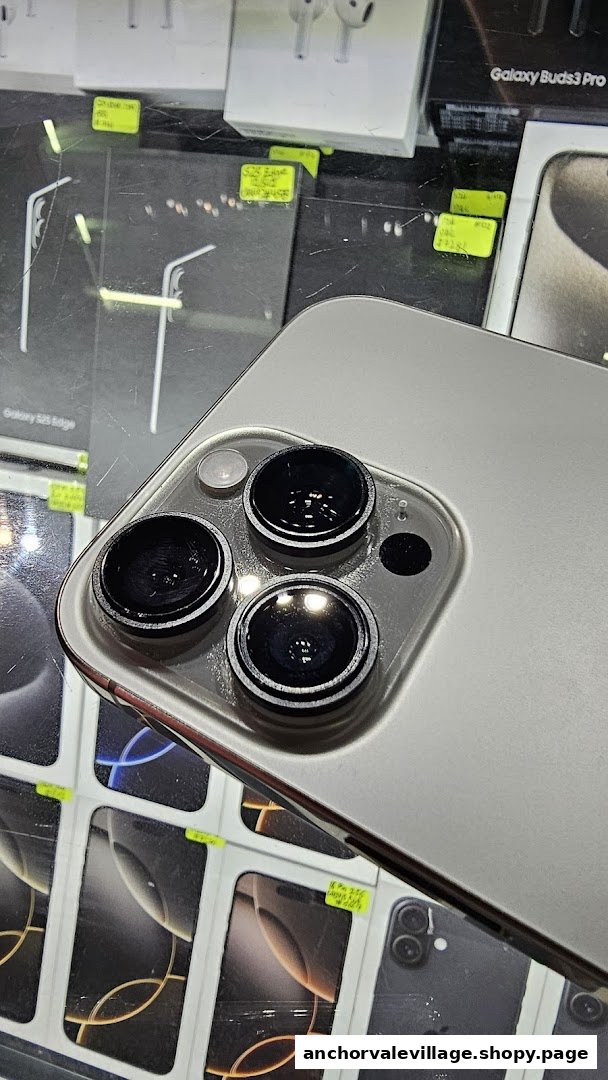 Close-up of a smartphone's triple camera system, with other mobile phone boxes visible in the background.