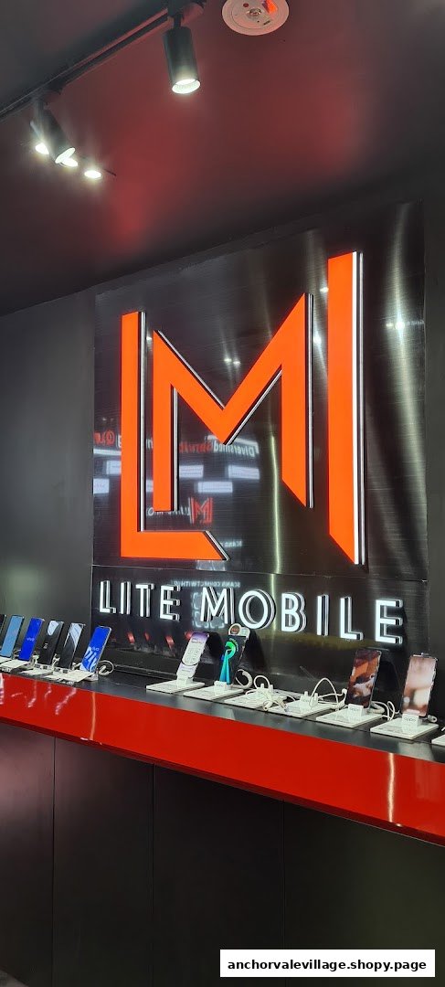 Interior view of Lite Mobile showcasing various smartphones on display with the shop's logo.