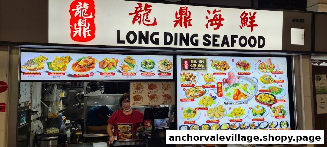 A vibrant seafood stall with digital menu displays showcasing a variety of delicious dishes.
