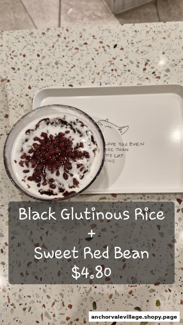 A delicious bowl of black glutinous rice with sweet red bean and cream, priced at $4.80.