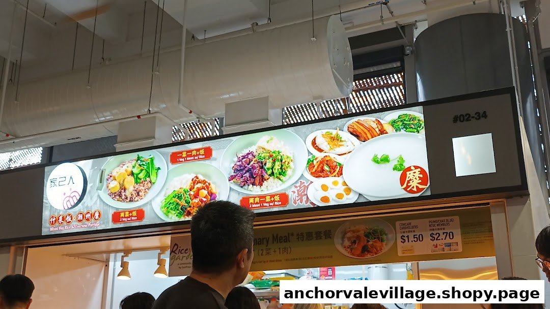 A food stall's menu board displaying various rice and porridge dishes with special offers, and customers queuing.