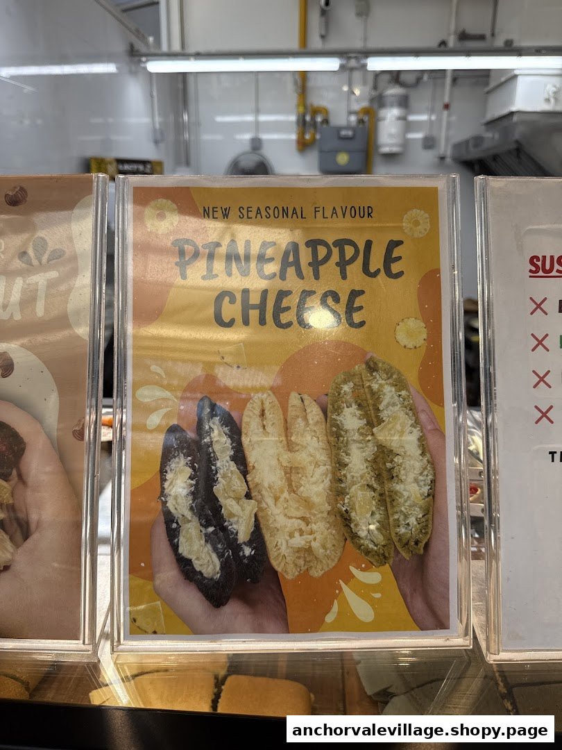 A display showcasing Munchi Pancakes' new seasonal Pineapple Cheese flavor with three different pancake variations.