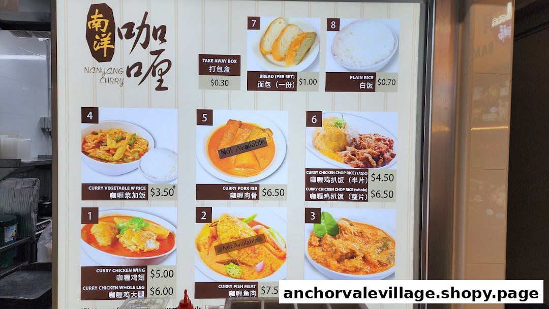 A detailed menu board displaying various curry dishes and prices from Nanyang Curry.