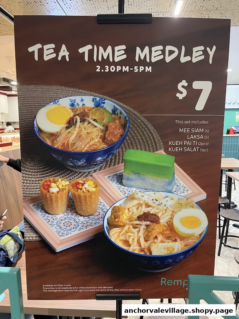A promotional poster for Rempah by Chilli Padi's 'Tea Time Medley' set, featuring various local dishes.
