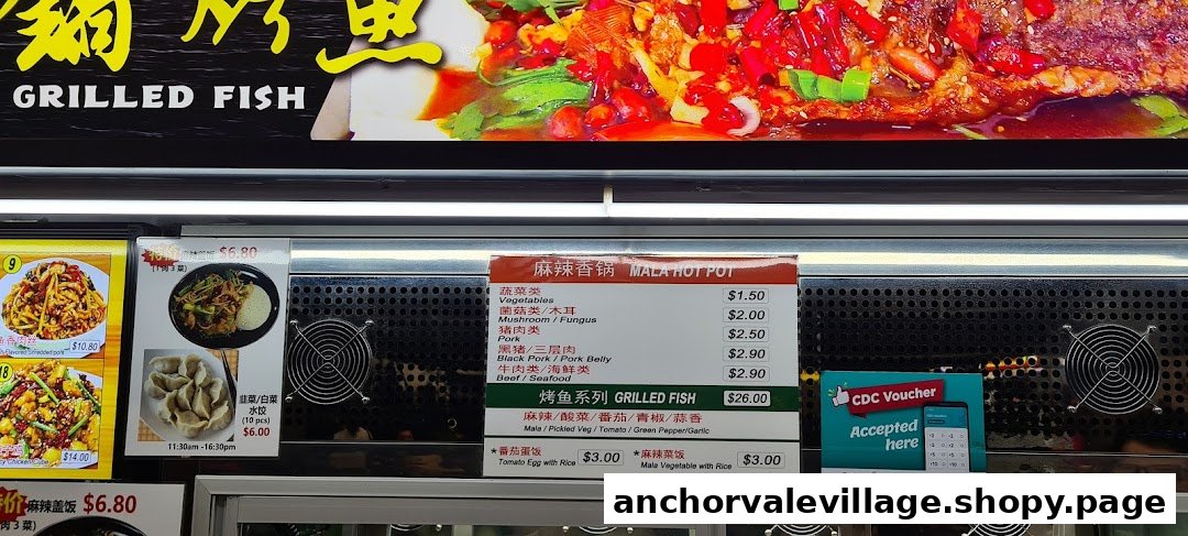 A vibrant menu display showcasing Mala Hotpot, Grilled Fish, and other delicious Chinese dishes with prices.