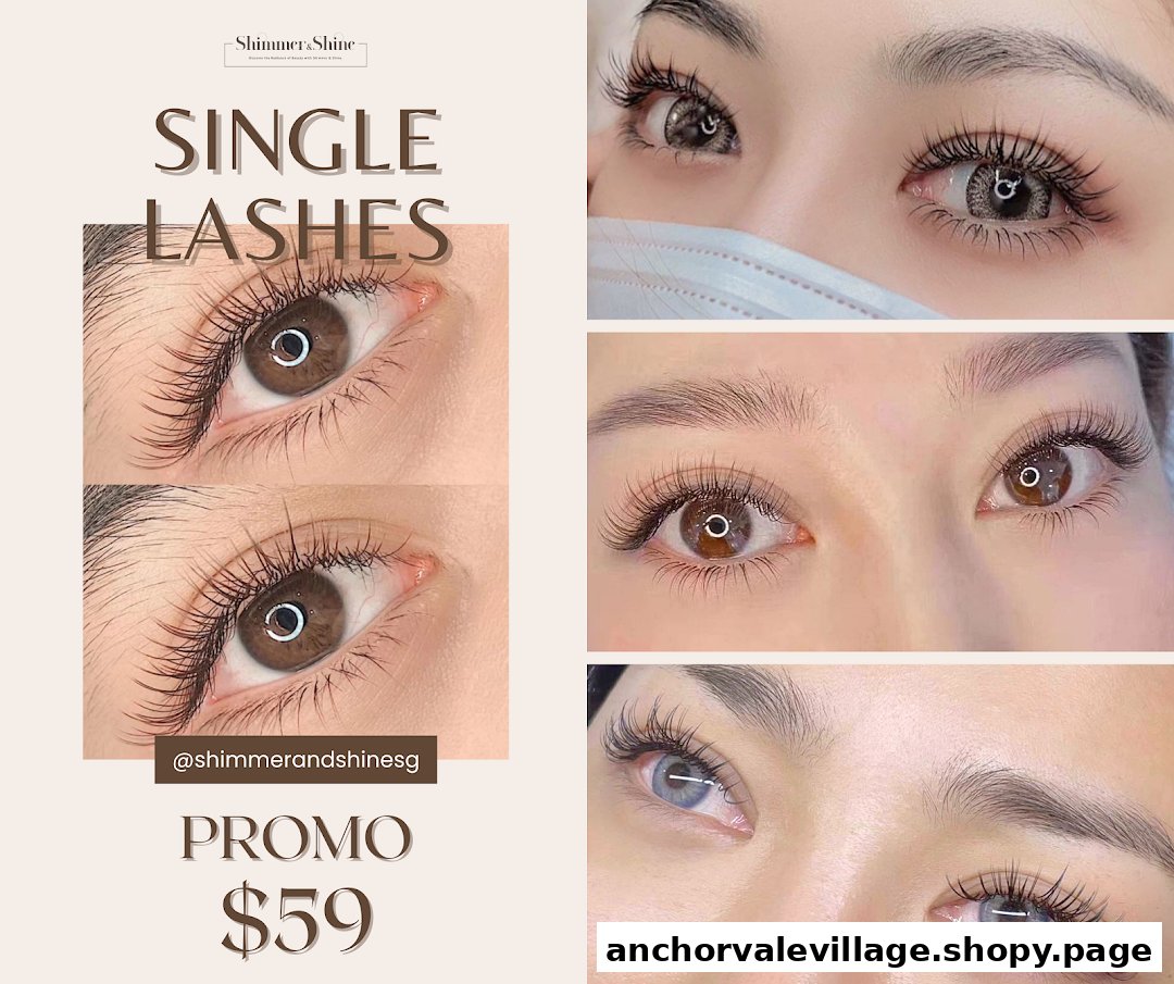 Close-up images showcasing natural-looking single lash extensions with a promotional price.