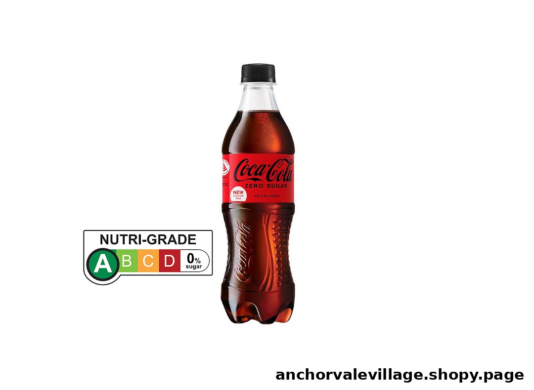 A bottle of Coca-Cola Zero Sugar with a Nutri-Grade A label, indicating 0% sugar.