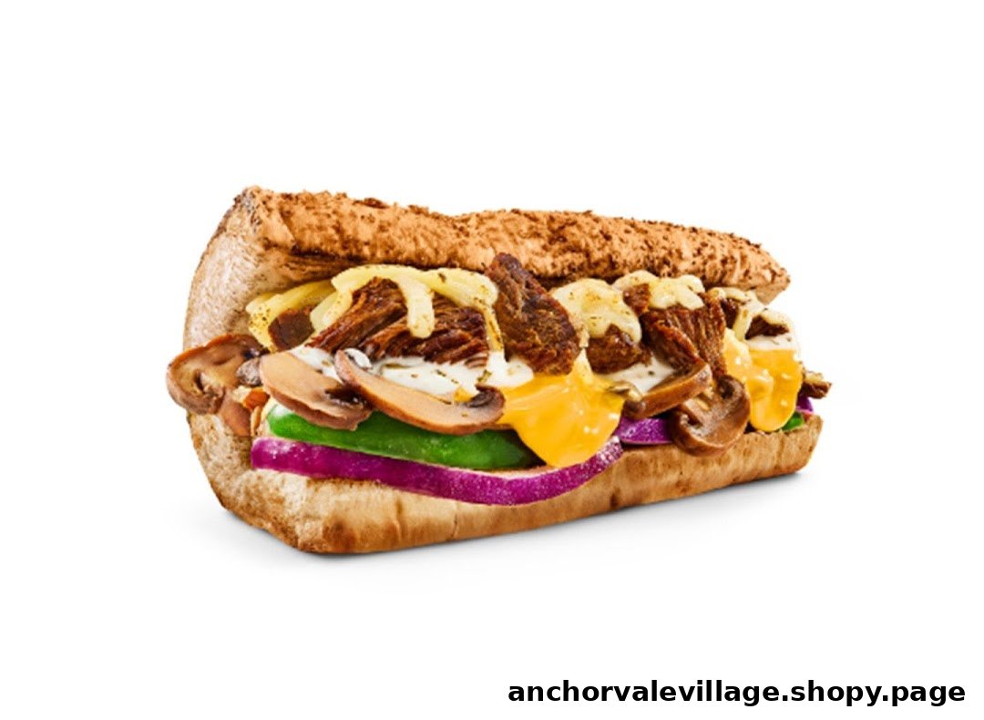 A delicious Subway sandwich filled with meat, cheese, mushrooms, and fresh vegetables on whole grain bread.