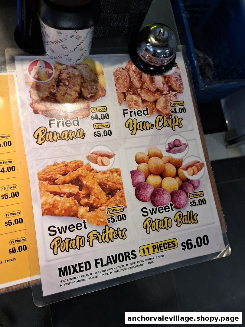 A vibrant menu displaying various Thai fried snacks and their prices.