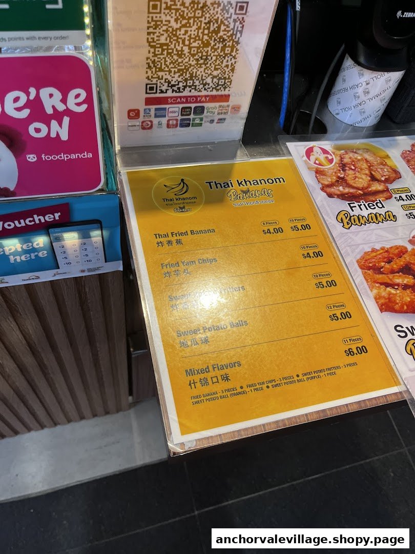A menu board displaying various Thai fried snacks and their prices.