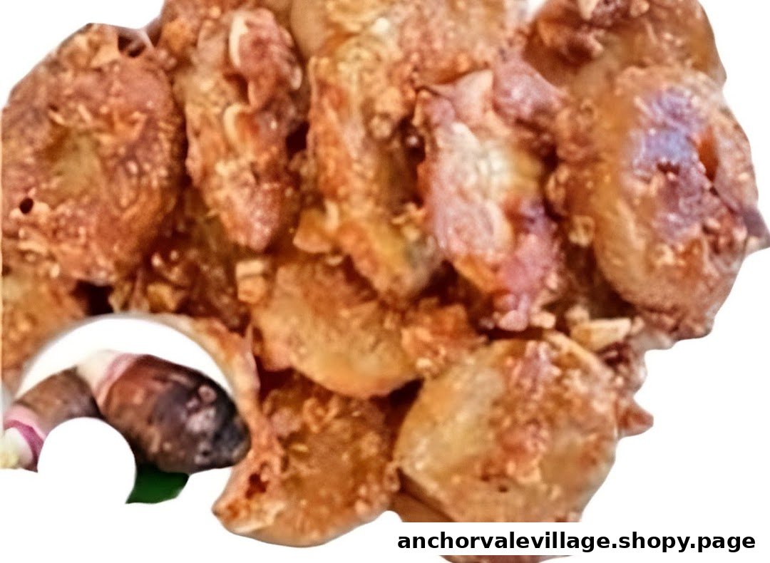 Close-up of golden-fried banana slices, a delicious Thai snack, with a raw banana inset.
