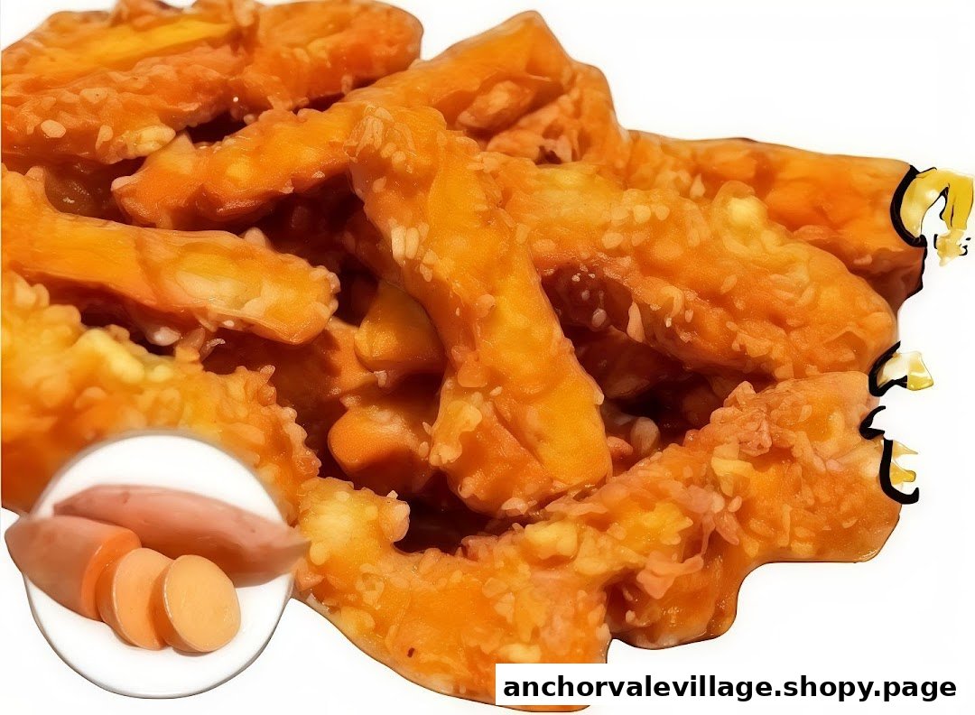 A close-up of golden-fried sweet potato sticks, a delicious Thai dessert.