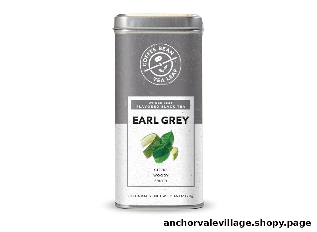 A product shot of The Coffee Bean & Tea Leaf Earl Grey whole leaf flavored black tea tin.