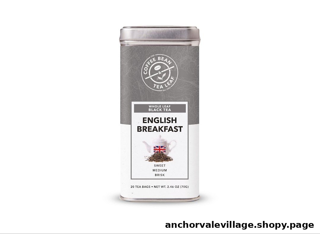 A product shot of The Coffee Bean & Tea Leaf's English Breakfast whole leaf black tea tin.