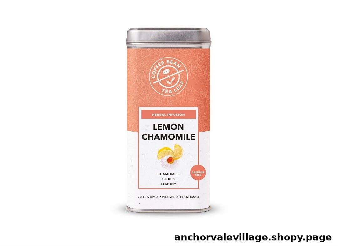A product shot of The Coffee Bean & Tea Leaf's Lemon Chamomile herbal infusion tea tin.