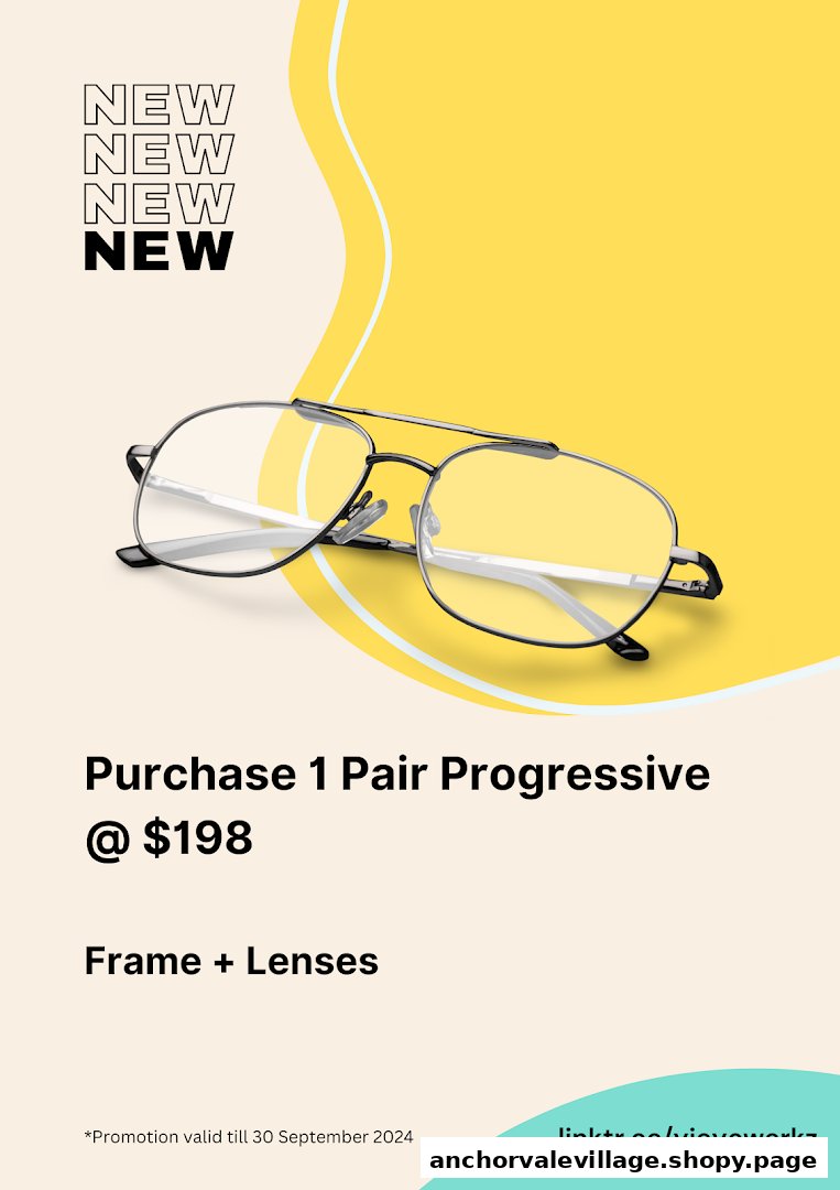 A promotional graphic for Yi Eyewerkz featuring a pair of eyeglasses and a special offer.