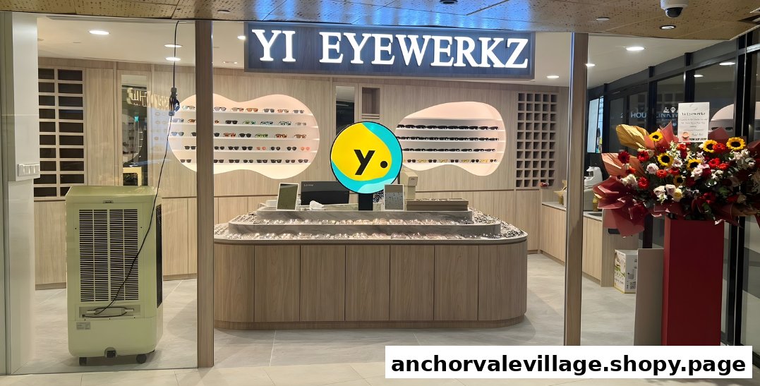 The shop front of Yi Eyewerkz, an eyewear store, showcasing various glasses and sunglasses displays.