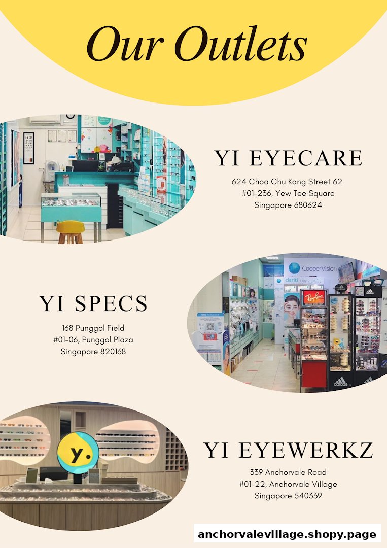 Interior views of Yi Eyewerkz and its sister outlets, showcasing their modern eyewear retail spaces.