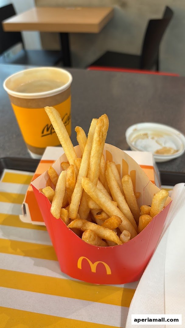 A close-up of McDonald's fries and a drink on a table.